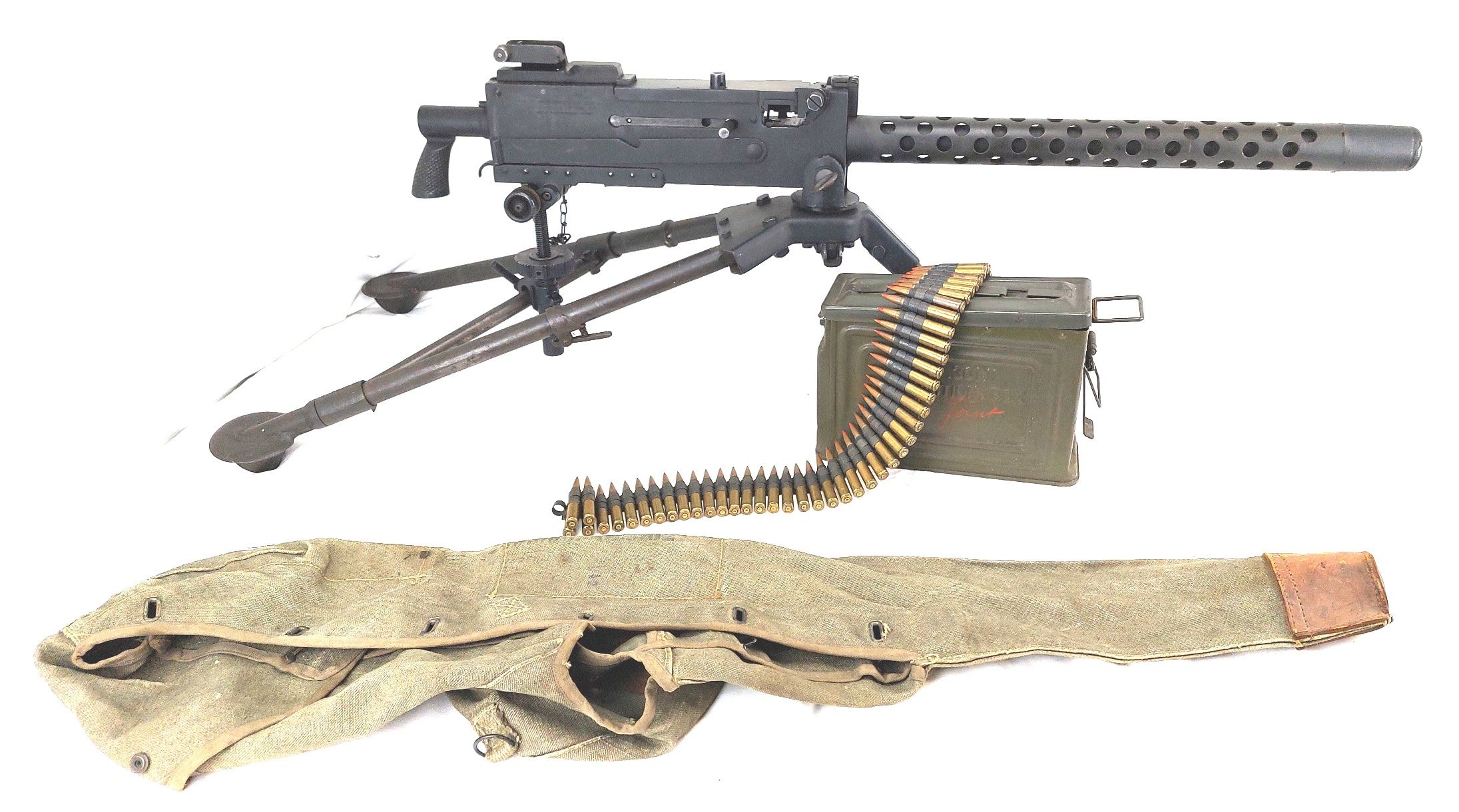USA, WW2, Browning M1919A4 .30 AN/M2 (Army-Navy) Heavy Machine Gun, Made by Rock Island Arsenal, 7.62 cal Israeli Conversion No.2. Mark A, with Tripod, Ammo Box, Inerts & Original Cover, Old Spec Deactivated