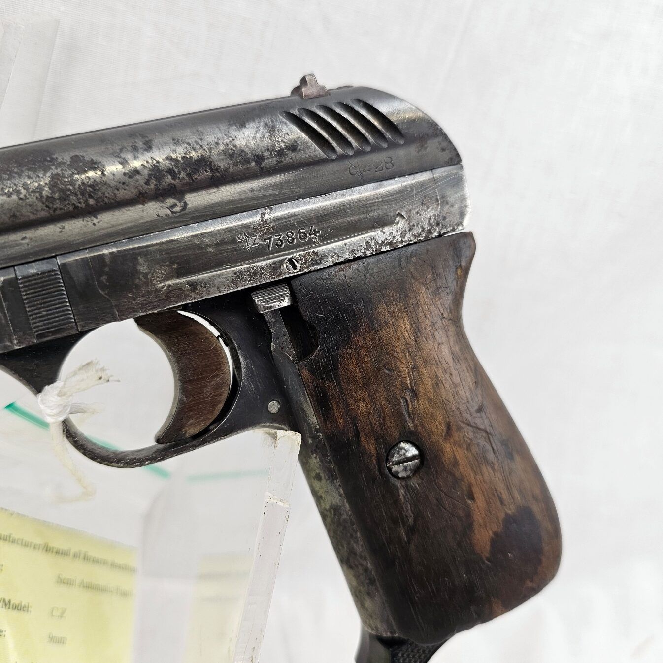 WW2 Era German Nazi Czech made CZ28 Semi-Automatic Pistol - Deactivated - Image 2