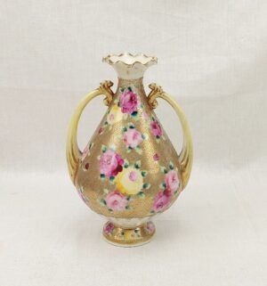 c1850 Japanese Nippon Porcelain Vase With Gilt And Roses