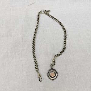 1920s Sterling Silver Albert Chain With Silver And Rose Gold Fob