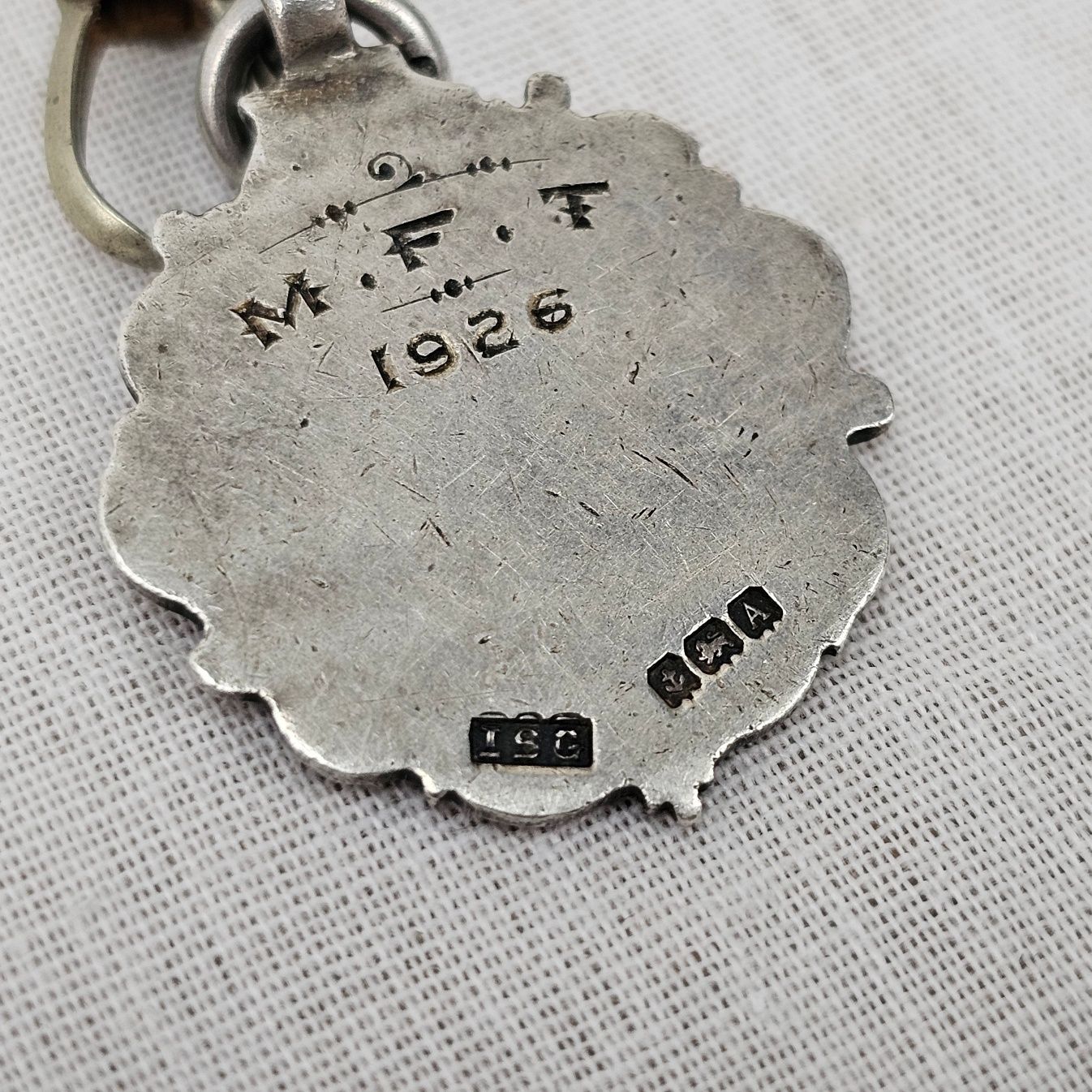 1920s Sterling Silver Albert Chain With Silver And Rose Gold Fob - Image 4