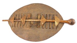 Zulu War Souvenir: An African Hide Shield and Knobkerrie with Zulu Spear (3)