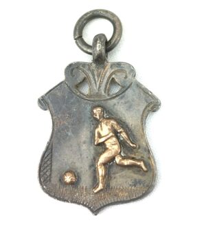 British, 1928, Hallmarked Sterling Silver Watch Chain Fob, Football Medal, Birmingham, Made by J W Tiptaft & Son Ltd, Birmingham