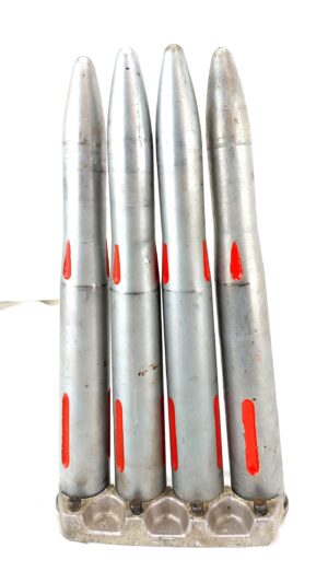 British, Clip of Four Royal Navy L60 Bofors 40mm N2 DRILL Rounds, Made by G.H.S., Dated 1953-1954, Inert