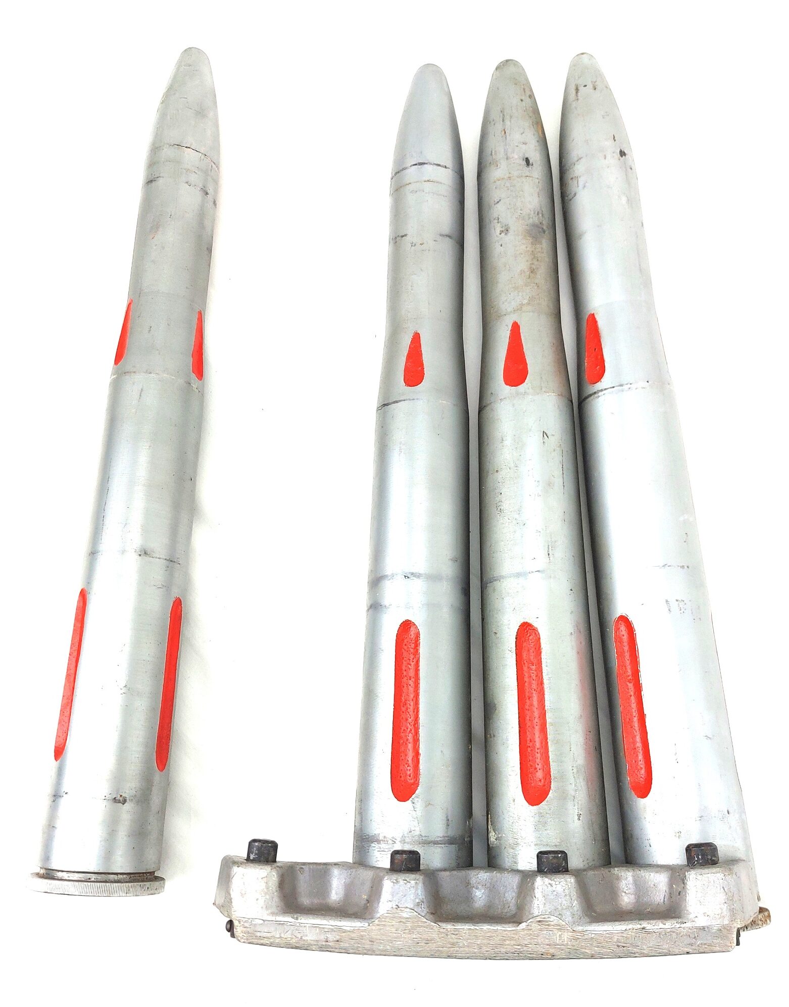 British, Clip of Four Royal Navy L60 Bofors 40mm N2 DRILL Rounds, Made by G.H.S., Dated 1953-1955, Inert - Image 6