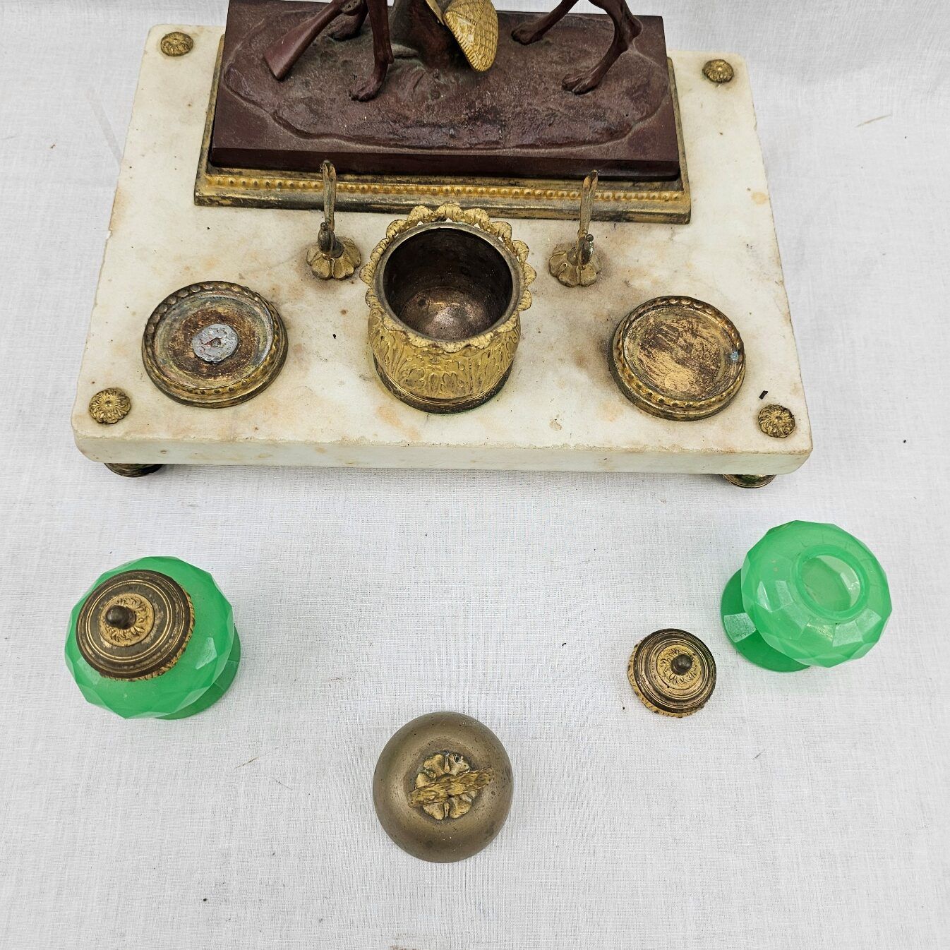 Circa 1820 Bronze Greyhound Russian Inkstand On Marble Base With Ormolu Fittings - Image 8