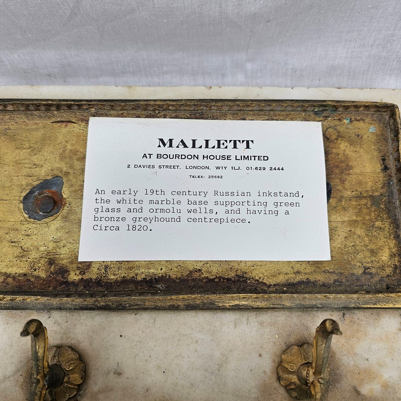 Circa 1820 Bronze Greyhound Russian Inkstand On Marble Base With Ormolu Fittings - Image 12