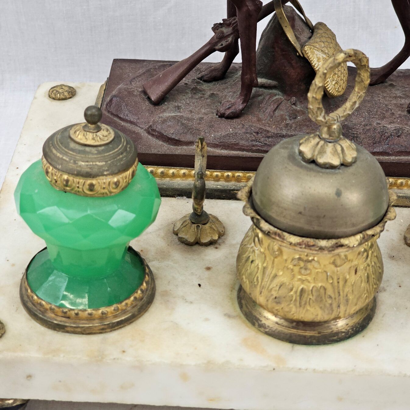 Circa 1820 Bronze Greyhound Russian Inkstand On Marble Base With Ormolu Fittings - Image 7
