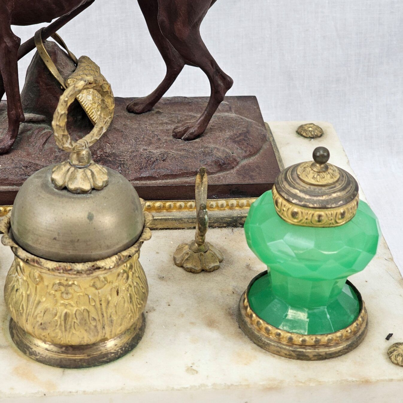 Circa 1820 Bronze Greyhound Russian Inkstand On Marble Base With Ormolu Fittings - Image 5