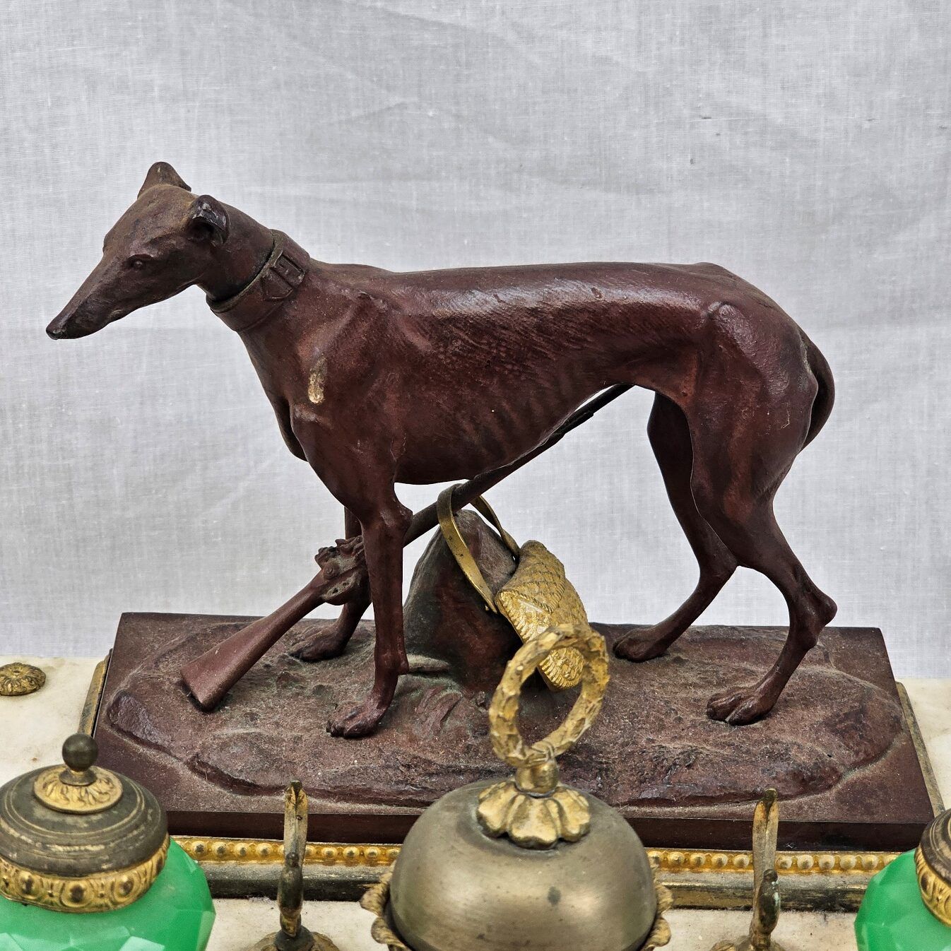 Circa 1820 Bronze Greyhound Russian Inkstand On Marble Base With Ormolu Fittings - Image 10