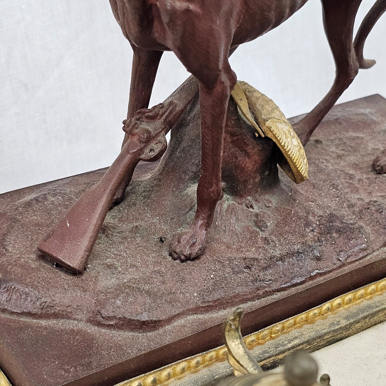 Circa 1820 Bronze Greyhound Russian Inkstand On Marble Base With Ormolu Fittings - Image 11