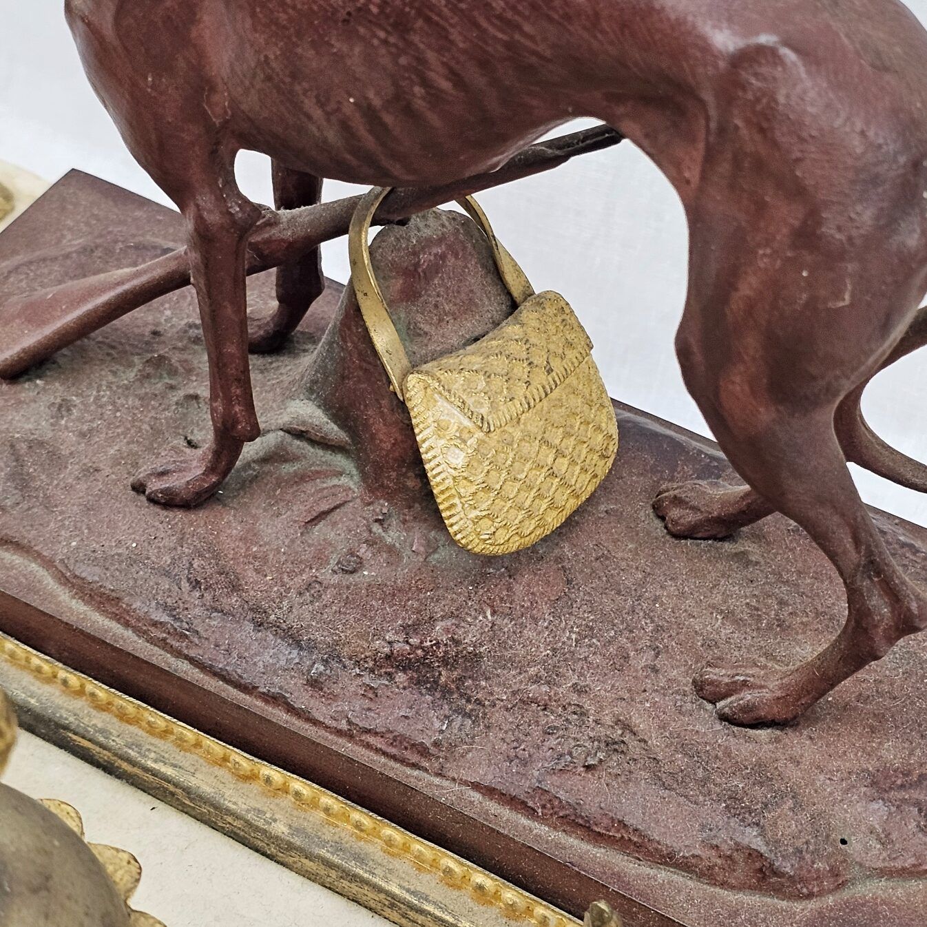 Circa 1820 Bronze Greyhound Russian Inkstand On Marble Base With Ormolu Fittings - Image 9