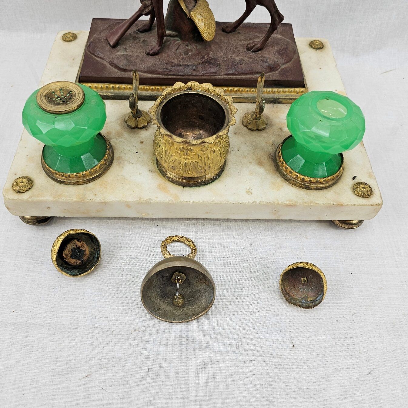 Circa 1820 Bronze Greyhound Russian Inkstand On Marble Base With Ormolu Fittings - Image 6