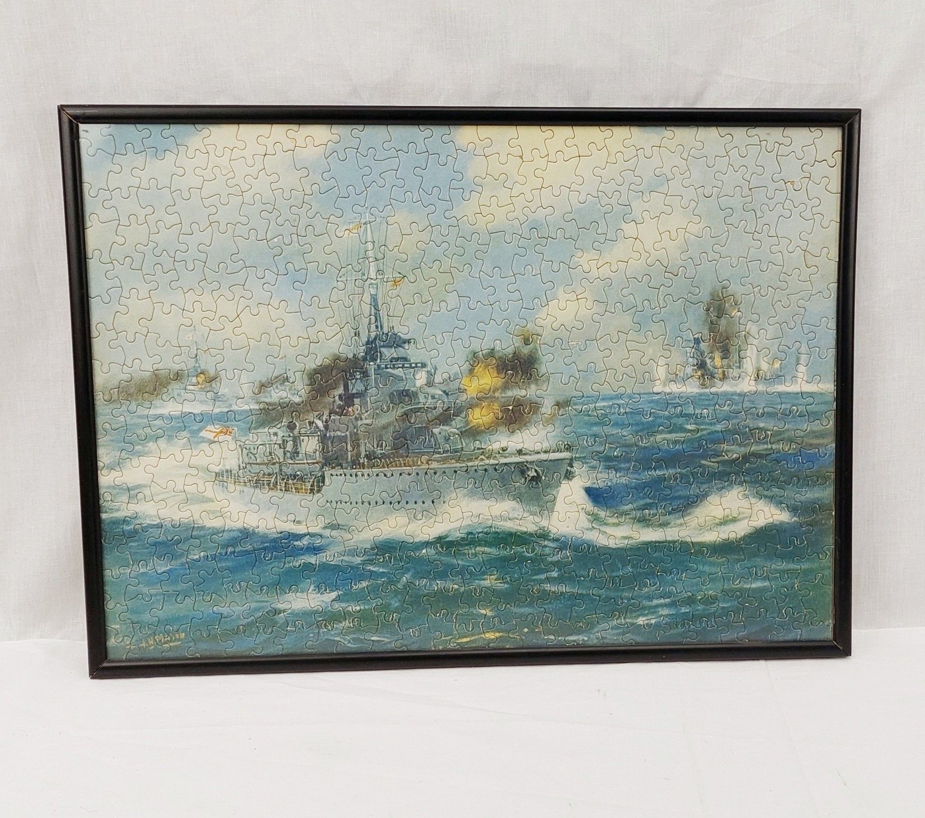 Framed Jigsaw Of British Royal Navy Destroyers In Action 1941 With Box