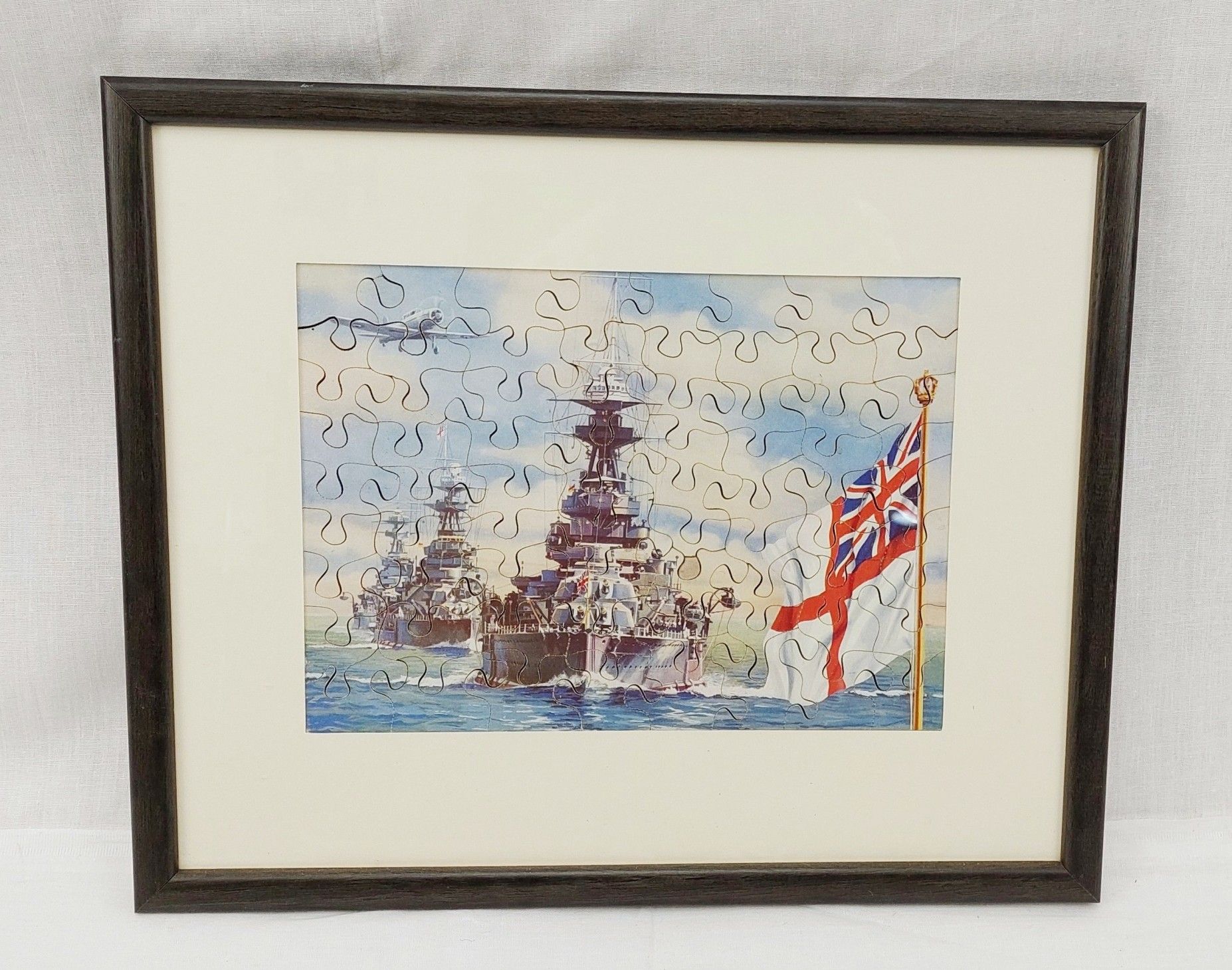 1930s Framed Victory Jigsaw Puzzle Of Britains Naval Might With Box