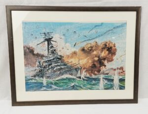 Framed Vintage Jigsaw Of British Battleship With Box