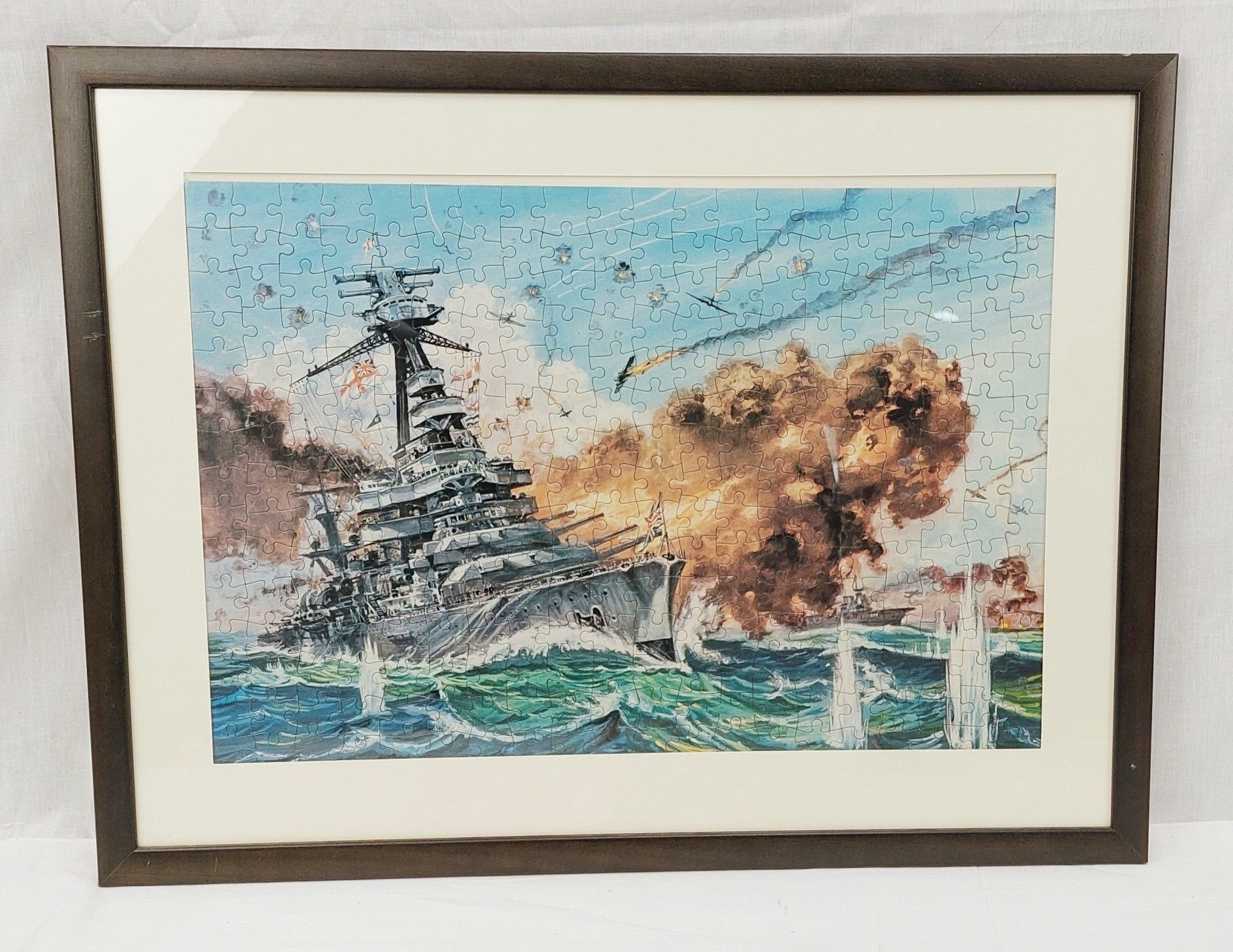 Framed Vintage Jigsaw Of British Battleship With Box