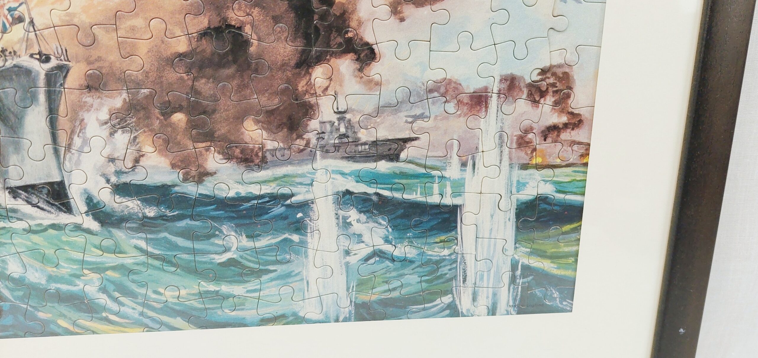 Framed Vintage Jigsaw Of British Battleship With Box - Image 3
