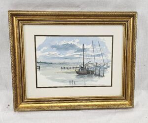 Framed Watercolour Of A Small Trawler By Mark Flemons