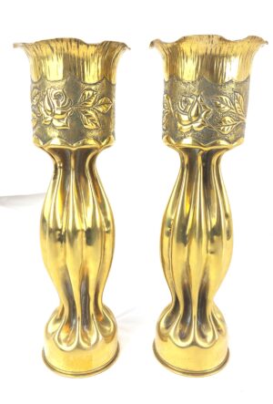French, WW1, Pair of Trench Art Vases, Made from 75 DEC Shells, Dated 1917 & 1918 (2)