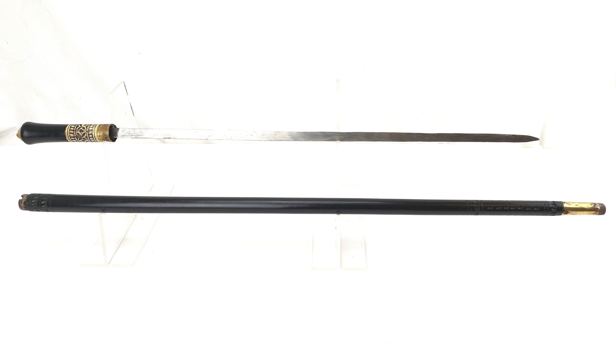 Late 19th Century Anglo-Indian Colonial Brass & Buffalo Horn Topped Sword Stick - Image 4