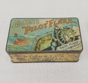 Rare c1910 Hignetts Pilot Flake Tobacco Tin