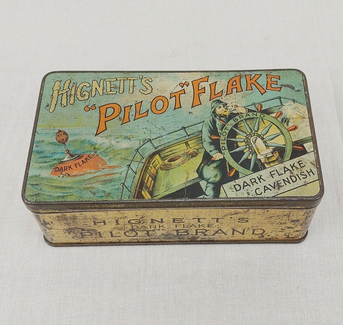 Rare c1910 Hignetts Pilot Flake Tobacco Tin