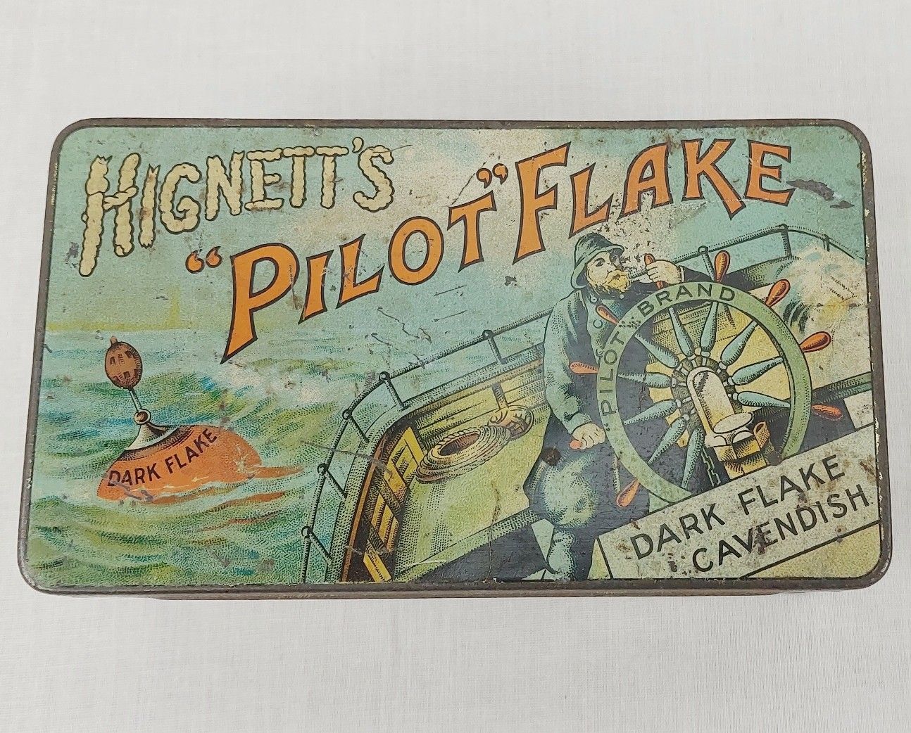Rare c1910 Hignetts Pilot Flake Tobacco Tin - Image 5
