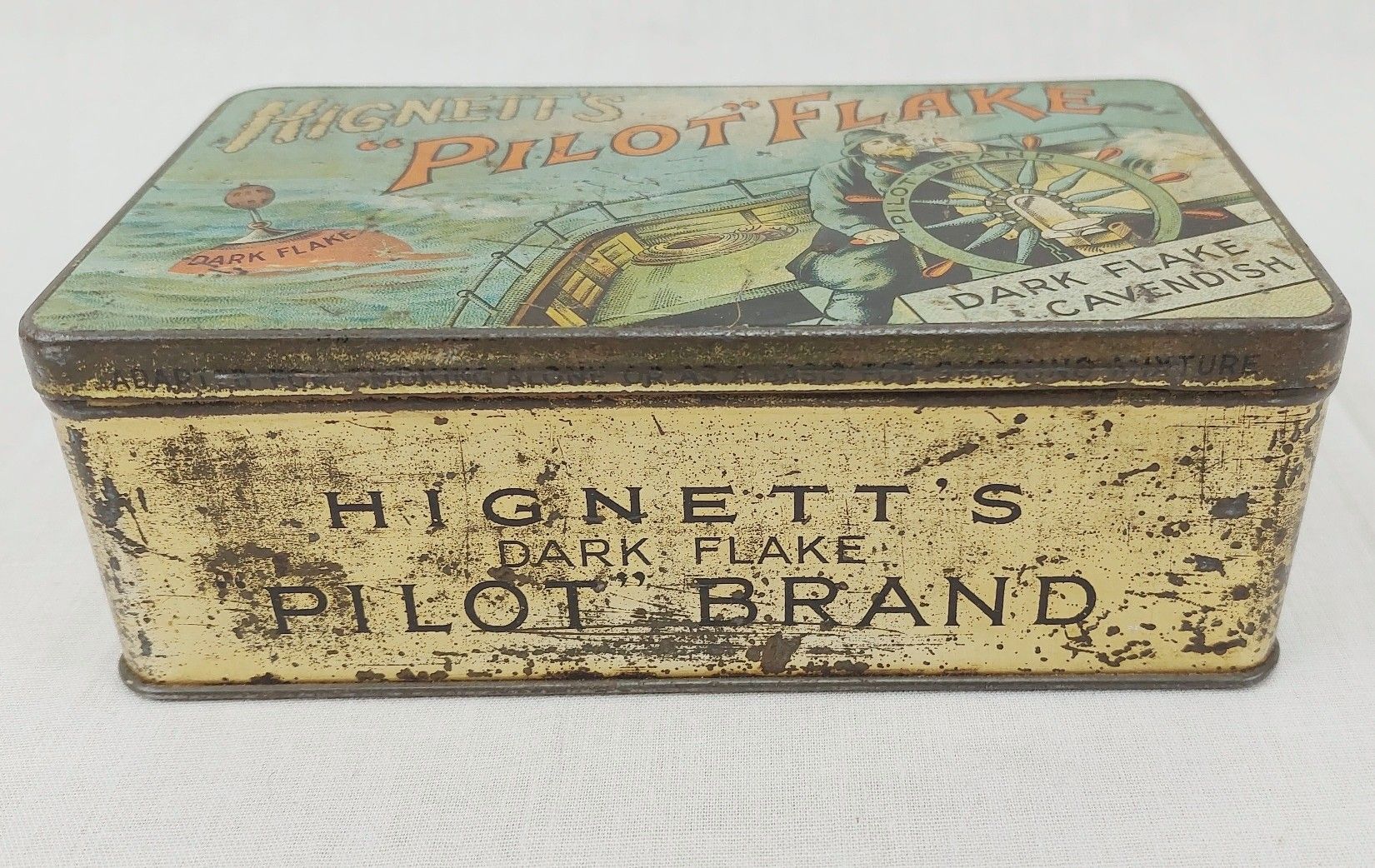 Rare c1910 Hignetts Pilot Flake Tobacco Tin - Image 7