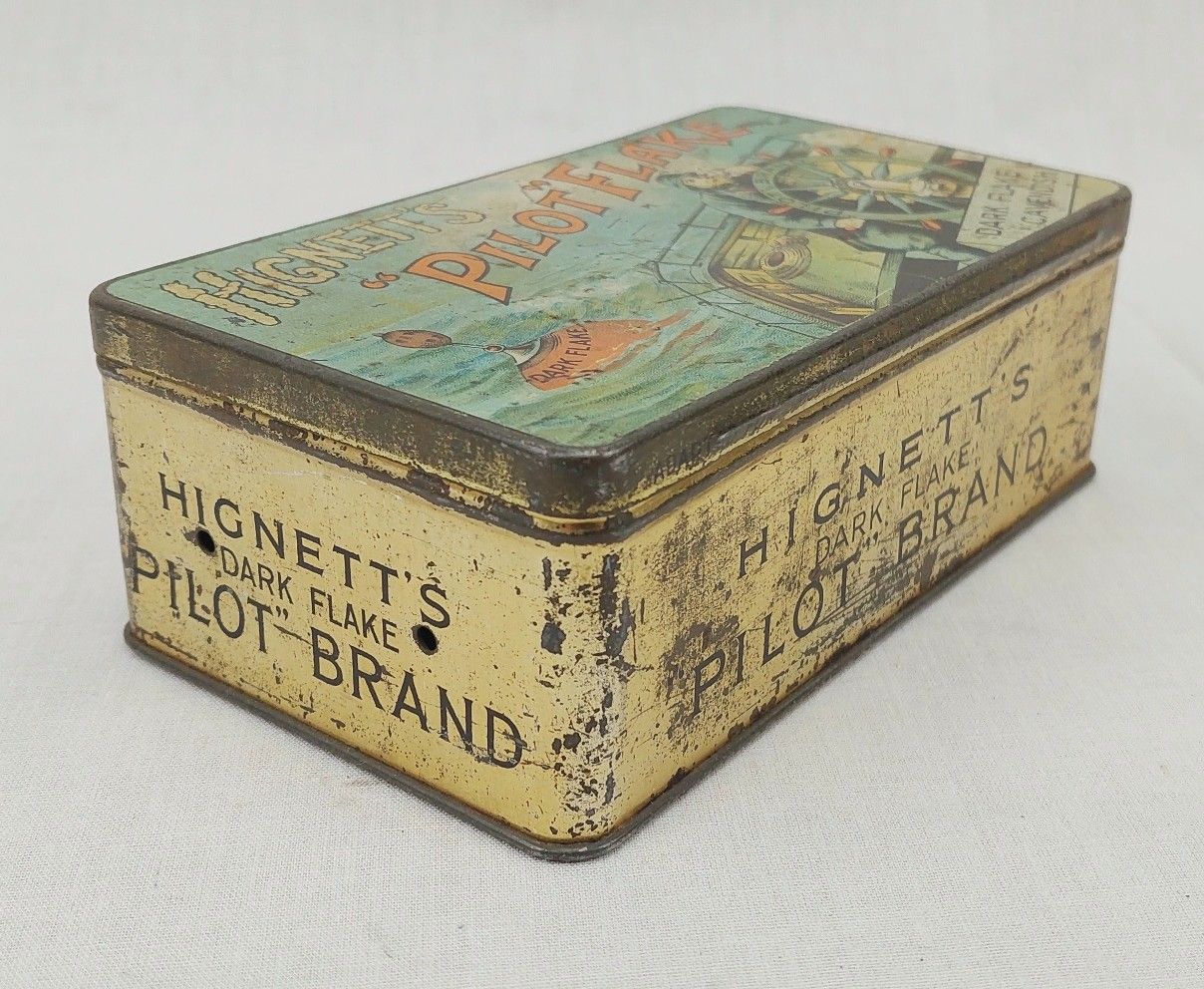 Rare c1910 Hignetts Pilot Flake Tobacco Tin - Image 3