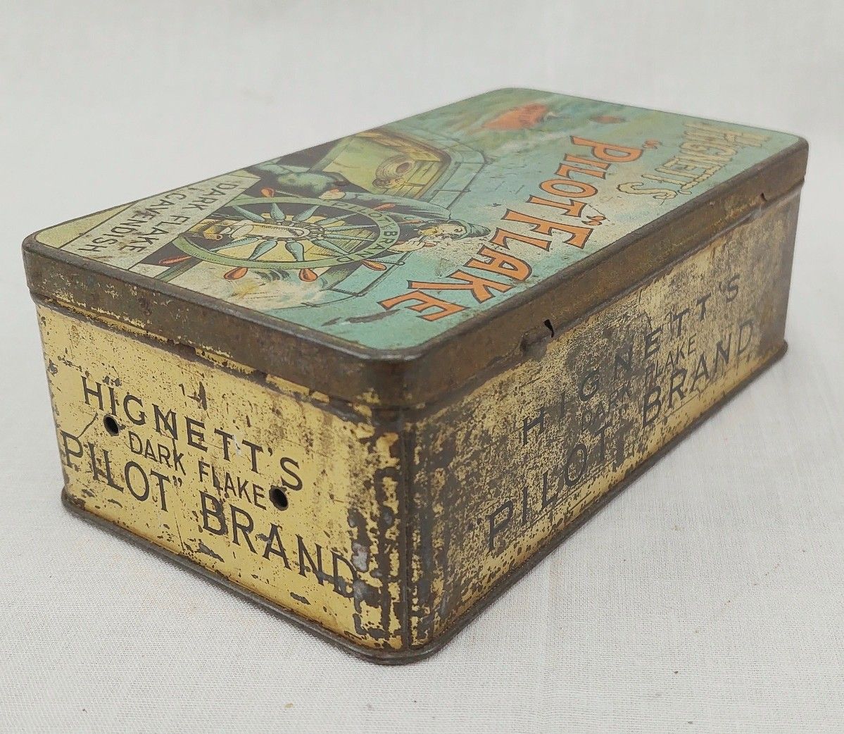 Rare c1910 Hignetts Pilot Flake Tobacco Tin - Image 2
