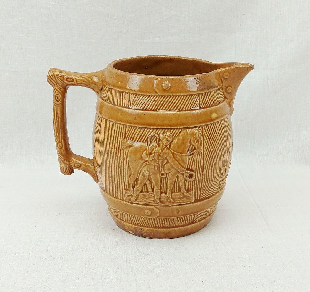c1870 English Stoneware Honey Glaze Barrel Shop Display Jug New Brighton - Image 3