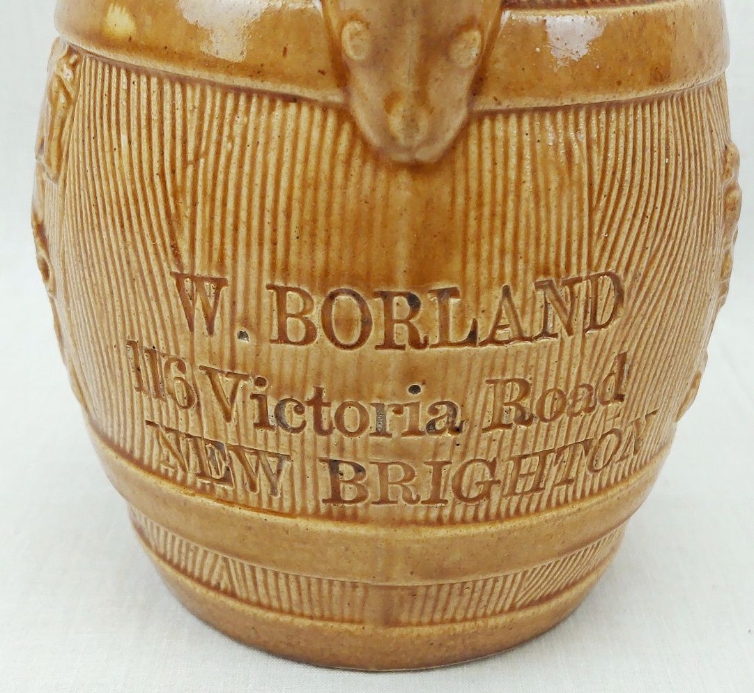 c1870 English Stoneware Honey Glaze Barrel Shop Display Jug New Brighton - Image 8