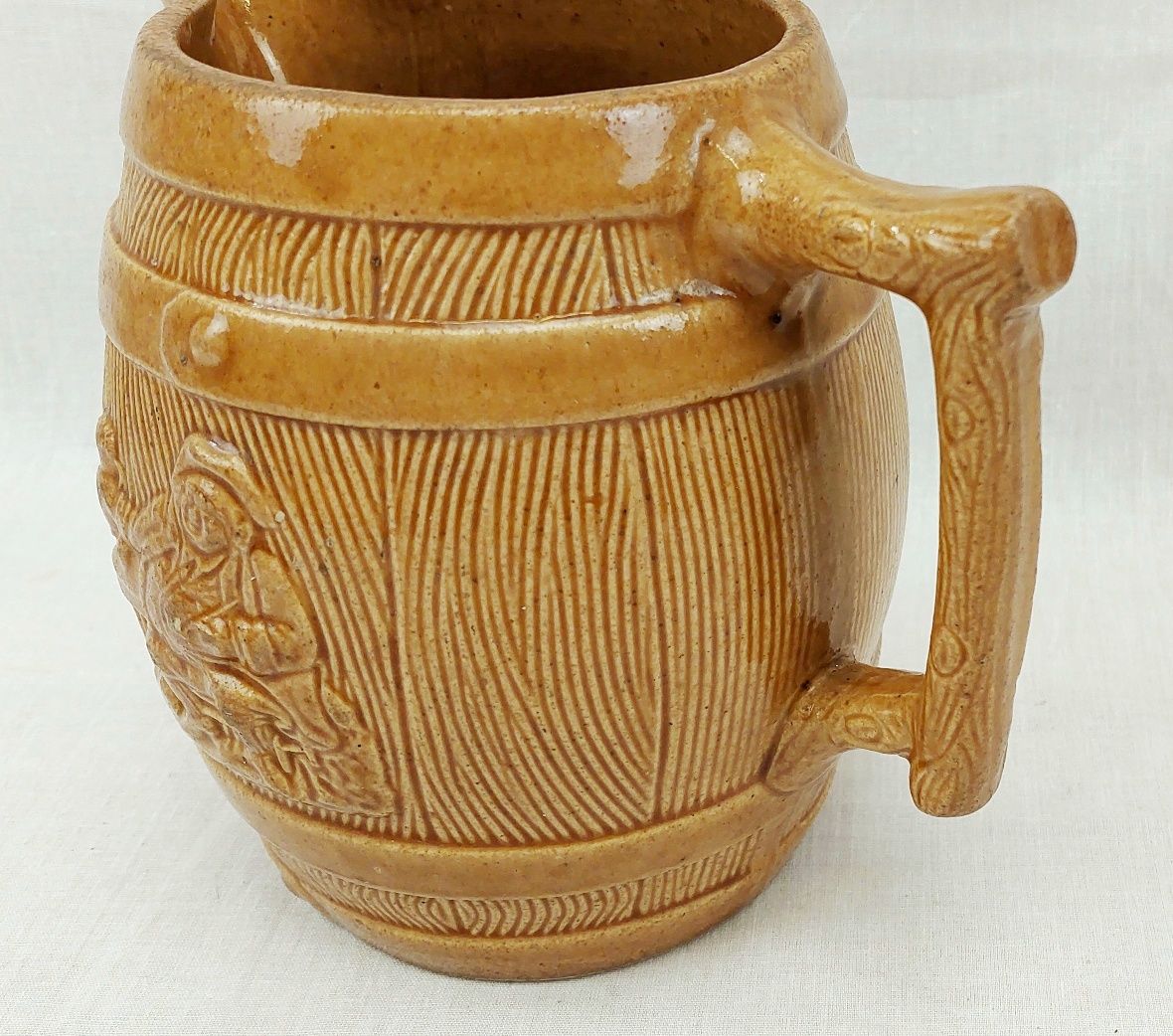c1870 English Stoneware Honey Glaze Barrel Shop Display Jug New Brighton - Image 4