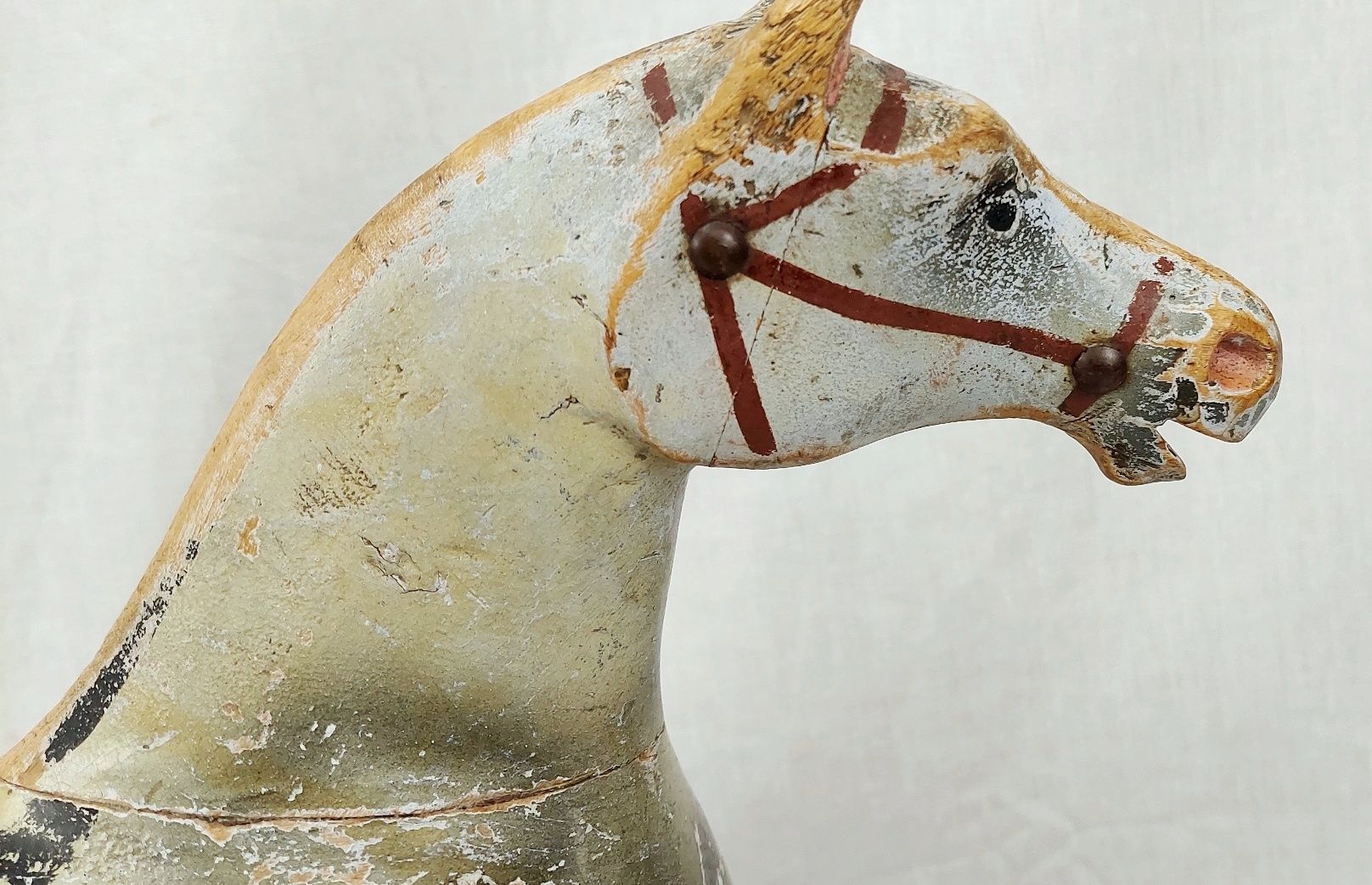 19th Century Carved And Painted Wooden Push Along Toy Horse And Cart - Image 6