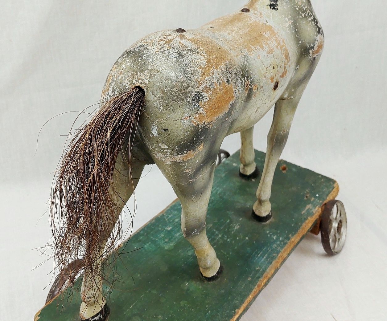 19th Century Carved And Painted Wooden Push Along Toy Horse And Cart - Image 5