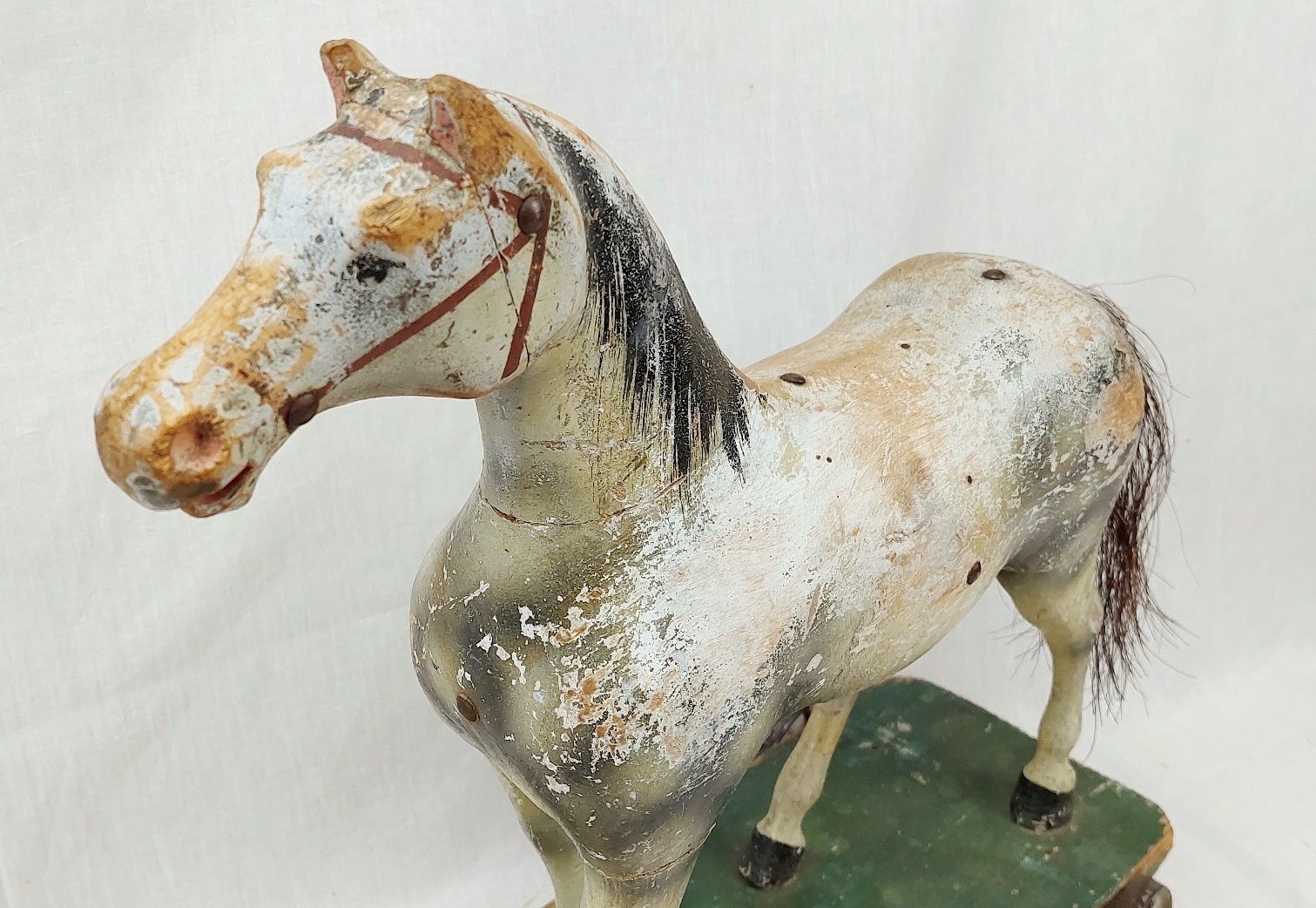 19th Century Carved And Painted Wooden Push Along Toy Horse And Cart - Image 3