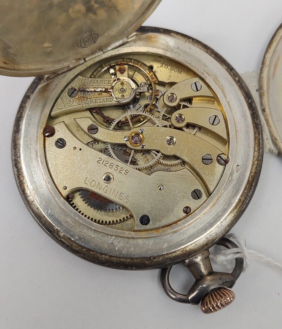 Longines Silver Grand Prix Full Hunter Pocket Watch For Repair - Image 10