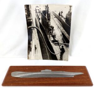 British, WW2, HMS Tribune (76T) - Original Photograph and Large Model of Triton Class Submarine on a Wooden Base