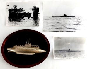 British, WW1, HMS E42, Three Original Photographs and E-Class Submarine WW1 Service Plaque in Oval Wooden Frame