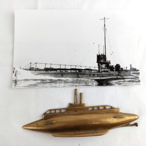 British, WW1, HMS E7, Original Photograph and WW1 Brass Model of a Submarine