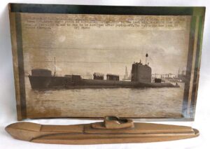 British, WW2, HMS Trump - Original Photograph and Brass Model of Triton Class Submarine