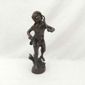 Contemporary Bronze Figurine Of A Boy With Basket