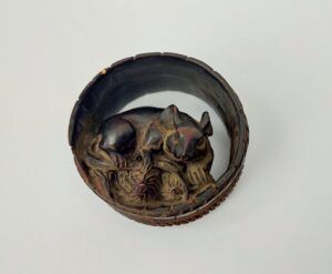 Japanese Edo Period Boxwood Netsuke of a Rat or Mouse in a Barrel