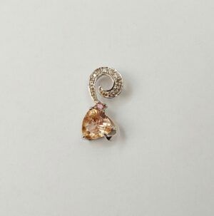 9ct White Gold Rose Quartz, Amethyst & Diamond Pendant