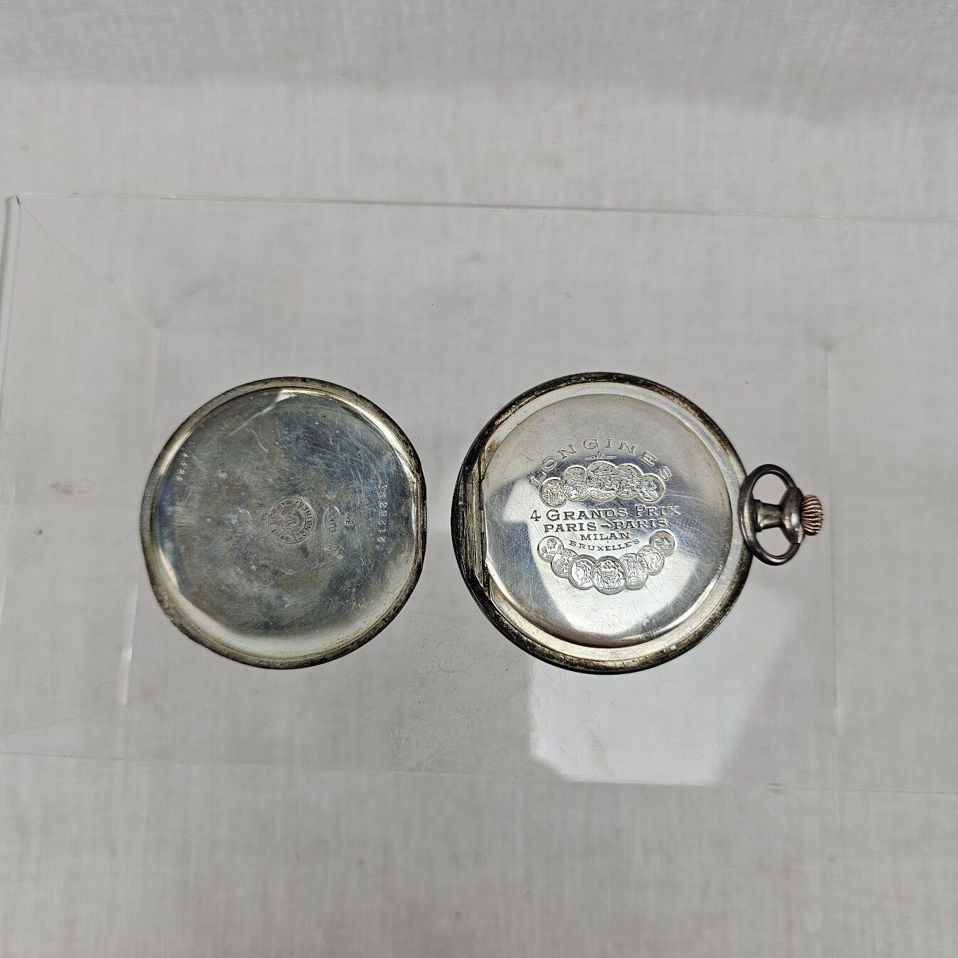 Longines Silver Grand Prix Full Hunter Pocket Watch For Repair - Image 6