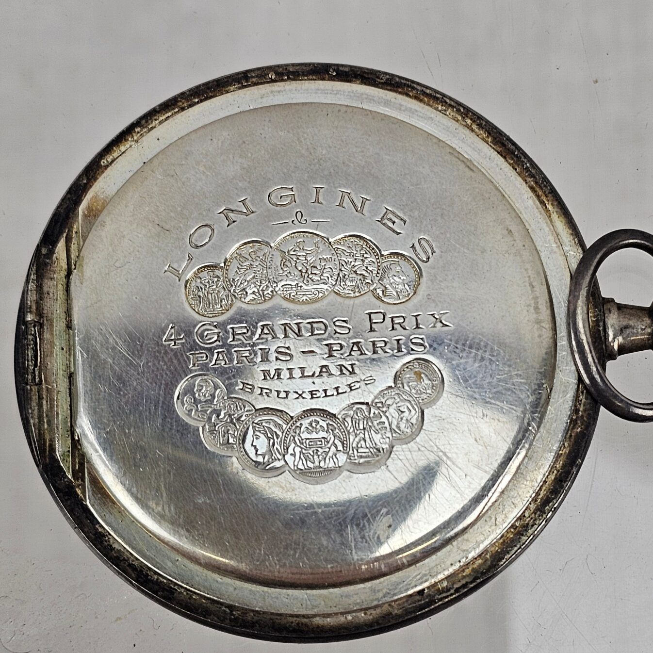 Longines Silver Grand Prix Full Hunter Pocket Watch For Repair - Image 5