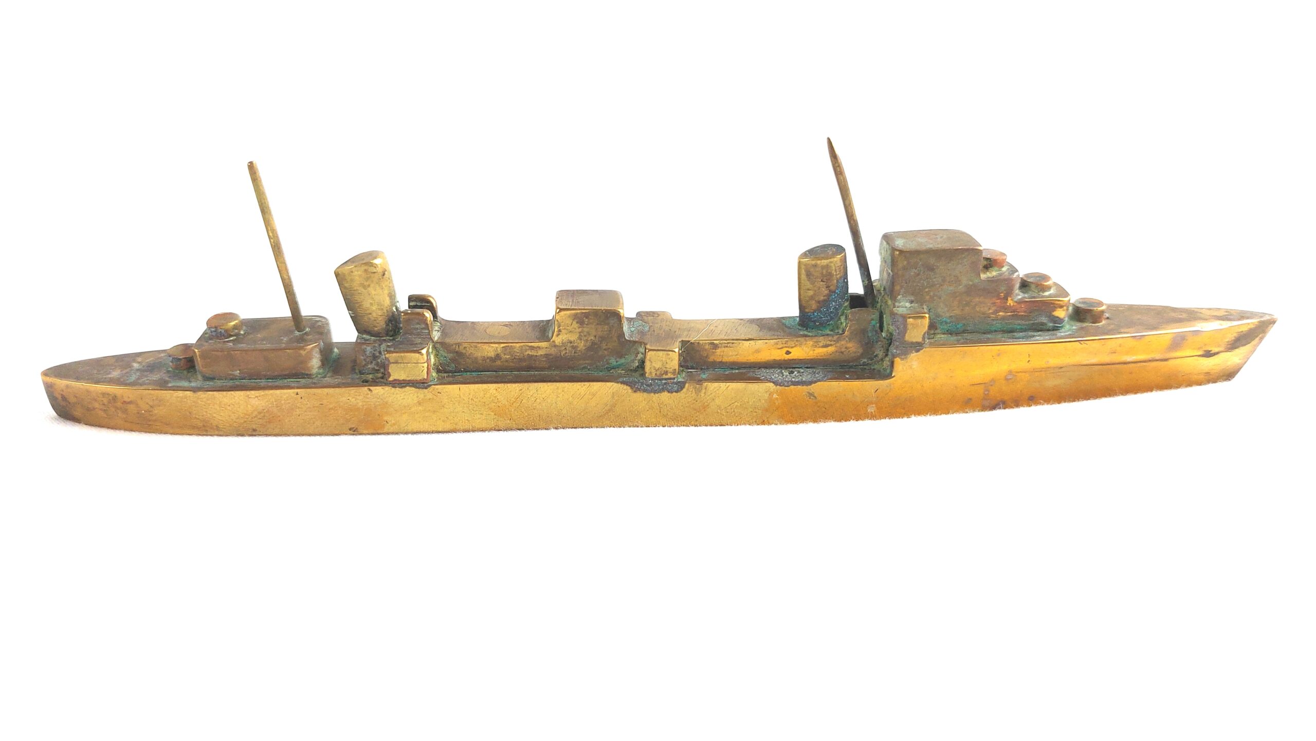 British, WW1, Trench Art - Small Brass Model of a Gunboat - Maybe Dryad Class Torpedo Boat - Image 2