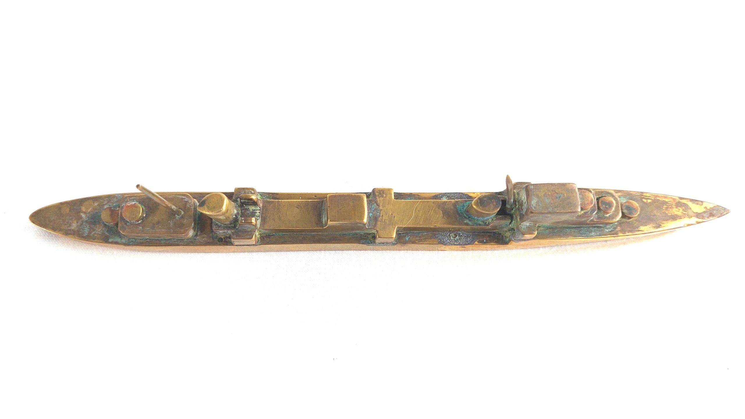 British, WW1, Trench Art - Small Brass Model of a Gunboat - Maybe Dryad Class Torpedo Boat - Image 4