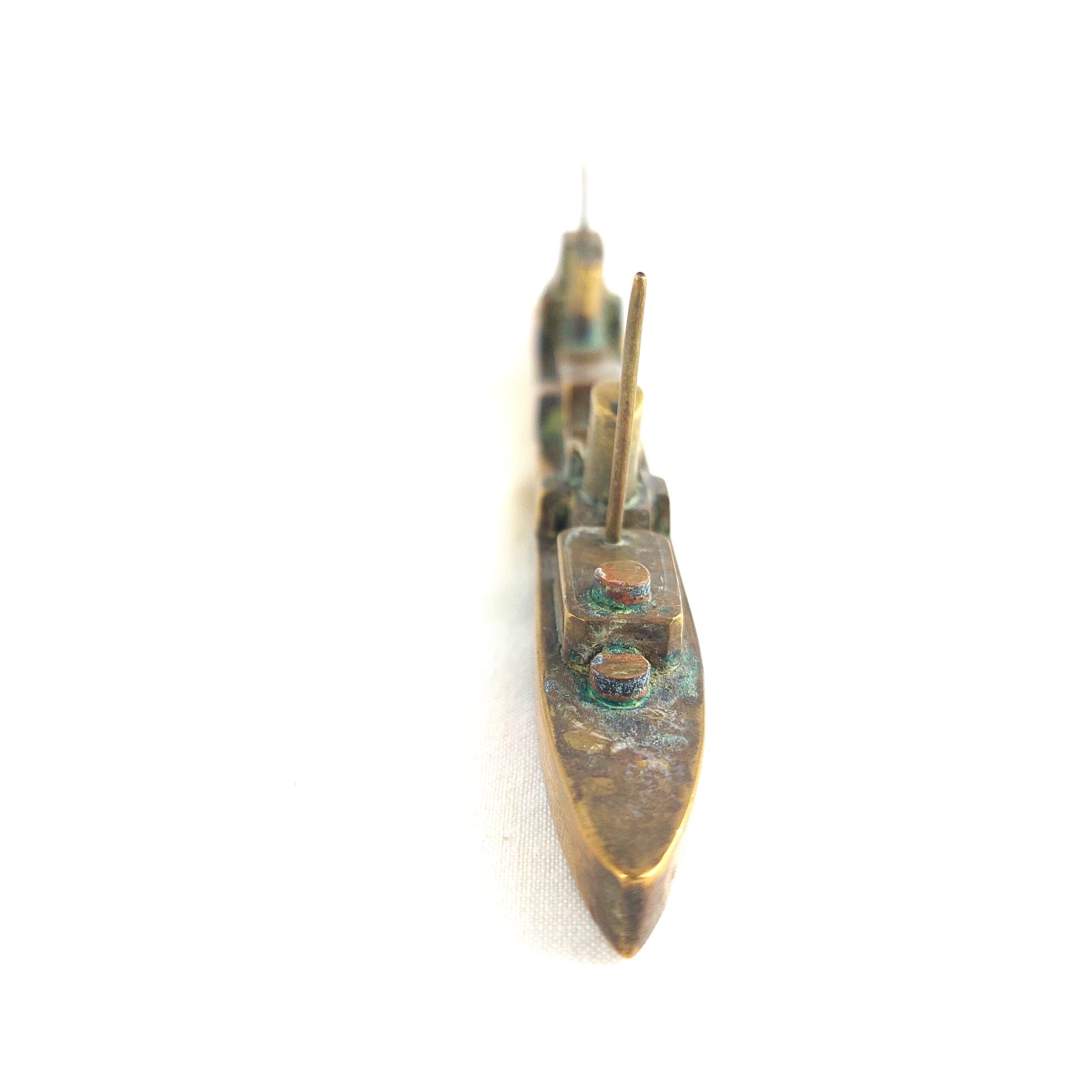 British, WW1, Trench Art - Small Brass Model of a Gunboat - Maybe Dryad Class Torpedo Boat - Image 6